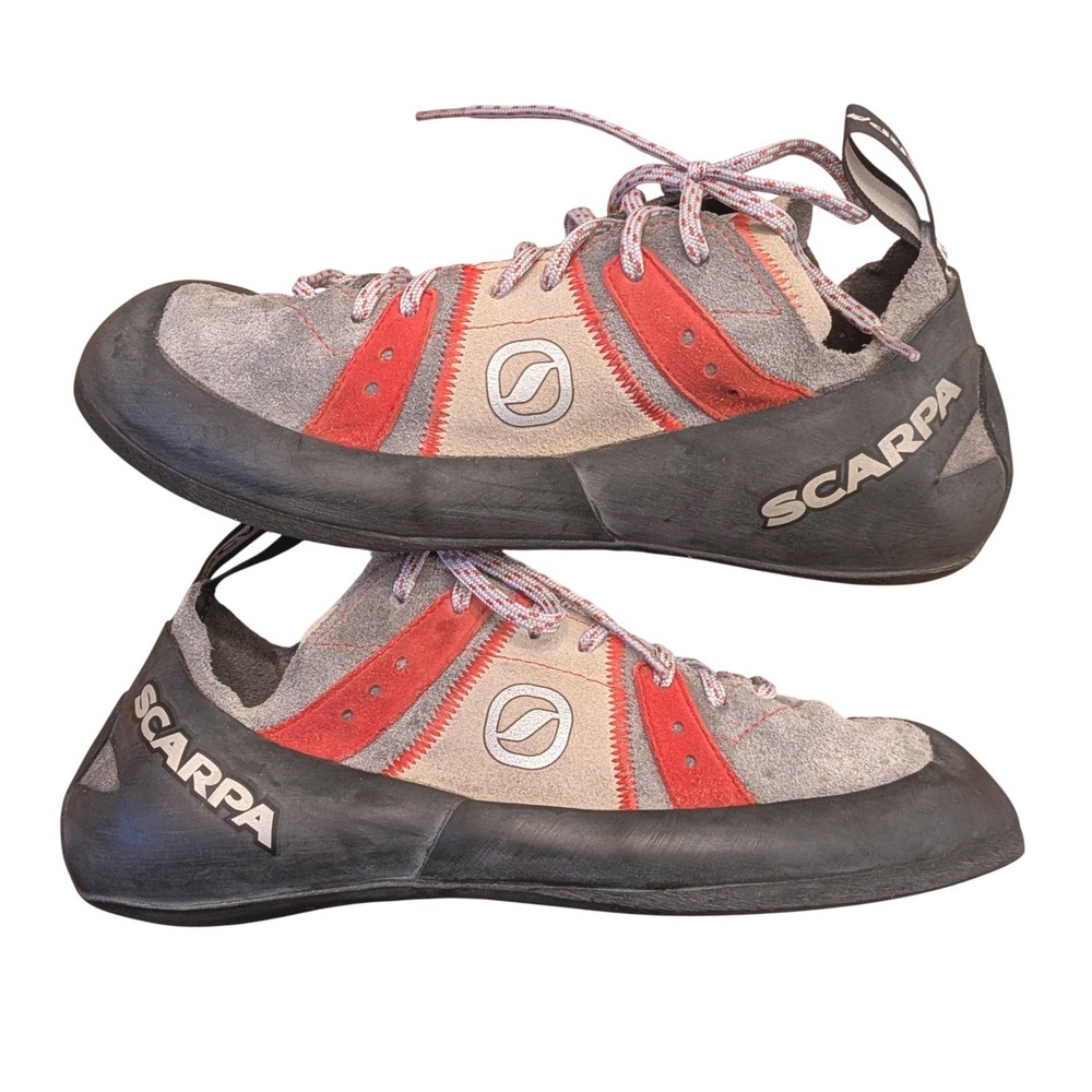 Scarpa 70003 Climbing Shoes Gray Red Suede Lace Up Mens 7.5 Womens 8.5 EU 40